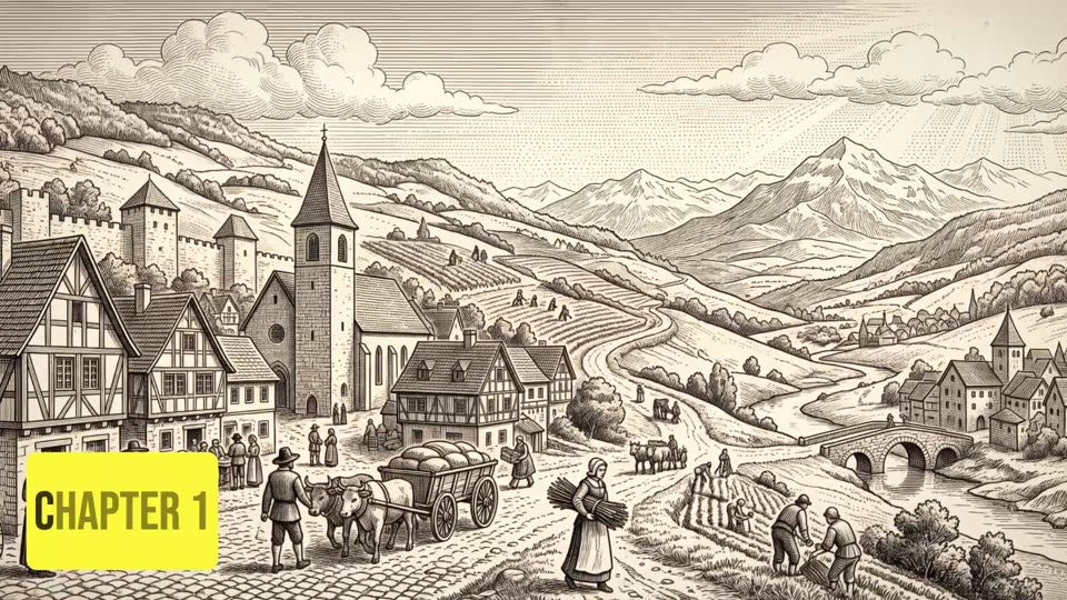 Chapter title over an engraved village scene