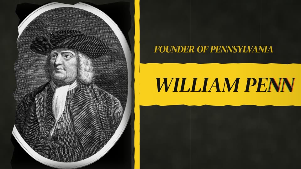 Name card for William Penn in a Vidout video